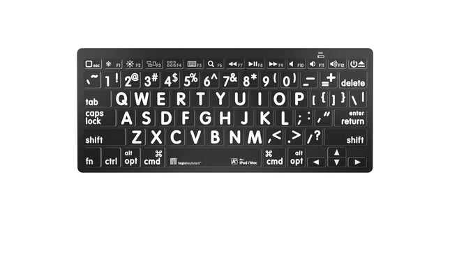 Large Print - White on Black Mini Bluetooth Keyboard - Mac