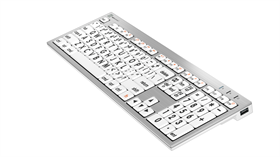 Large Print Mac Keyboard in silver with black on white keys for better visibility.