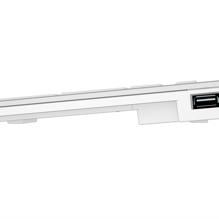 Large Print Mac Keyboard - Side view showcasing sleek design and USB port for easy connectivity.