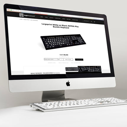 Large Print Mac keyboard displayed on a computer screen, showcasing its accessibility features for Mac users.