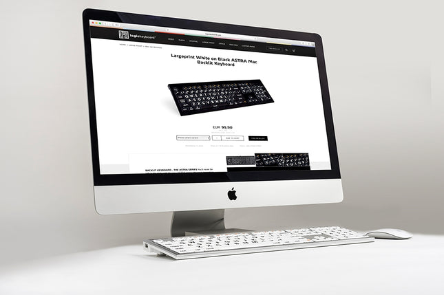 Large Print Mac keyboard displayed on a computer screen, showcasing its accessibility features for Mac users.