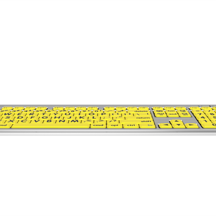 Large Print Keyboard for Mac featuring black text on yellow keys for enhanced visibility and accessibility.