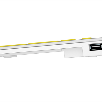 Large Print Keyboard for Mac side view showcasing slimline design and yellow keys.