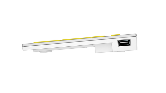 Large Print Keyboard for Mac side view showcasing slimline design and yellow keys.