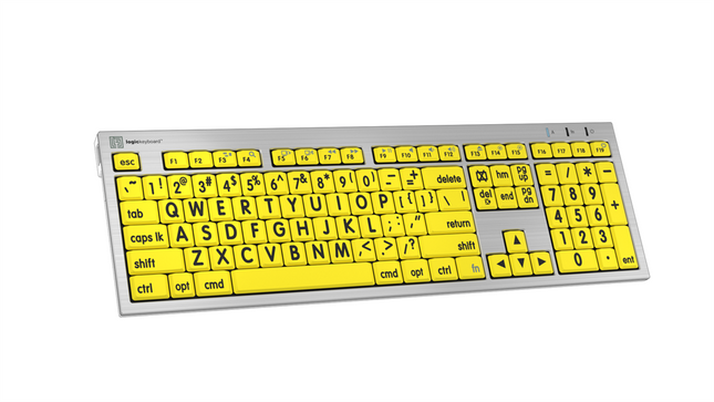 Large Print Keyboard for Mac - Black on Yellow ALBA Slimline design, ideal for accessibility and ease of use.
