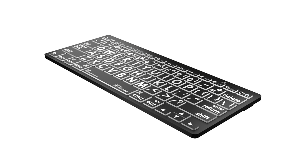 Large Print - White on Black Mini Bluetooth Keyboard - Mac