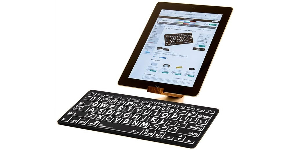 Large Print - White on Black Mini Bluetooth Keyboard - Mac