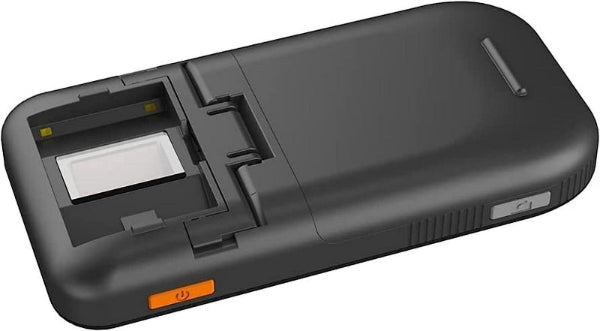 Black electronic device with a compartment on a white background