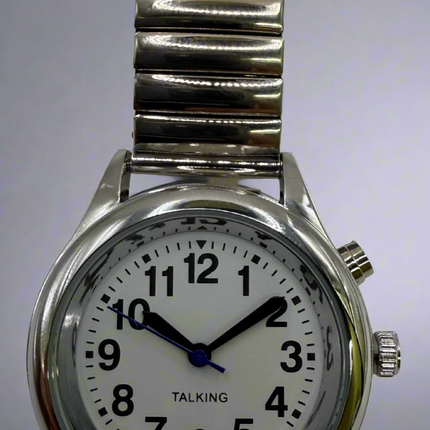 Talking Men’s Watch Silver One-Button Low Vision Aid