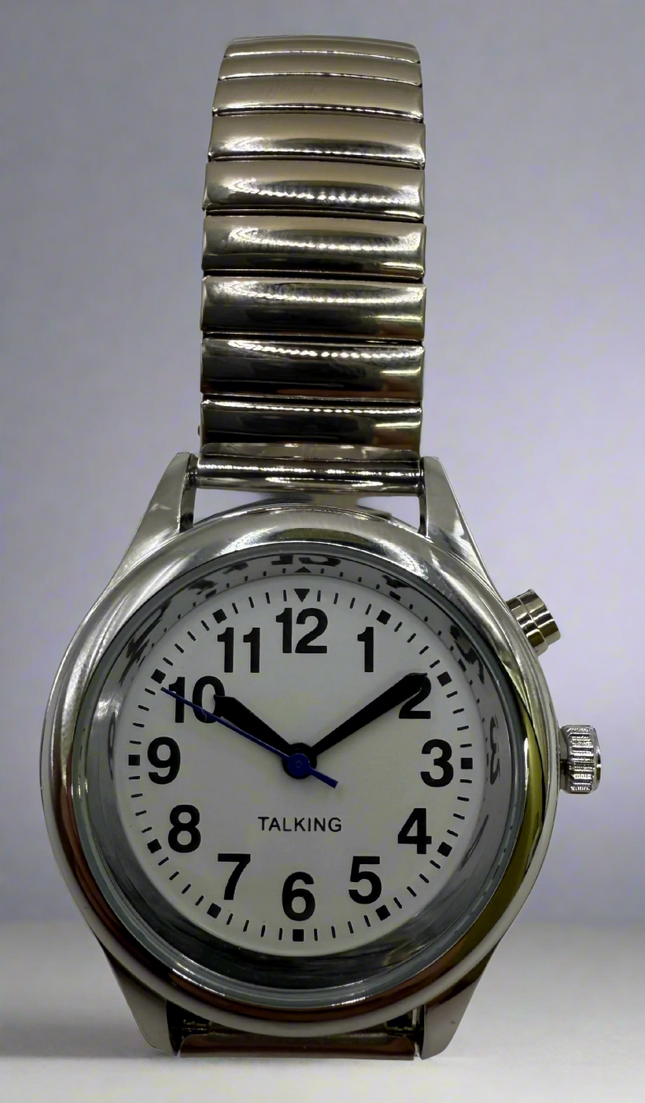 Talking Men’s Watch Silver One-Button Low Vision Aid