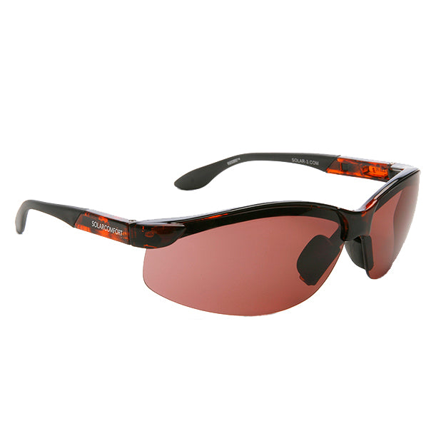 low vision solar comfort glasses with contrast-enhancing plum lenses for enhanced visibility.