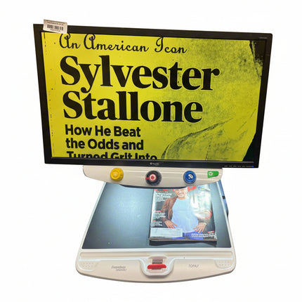 Used Topaz 24 Low Vision Reader-Good Shape displaying large text and magnified image for reading assistance.