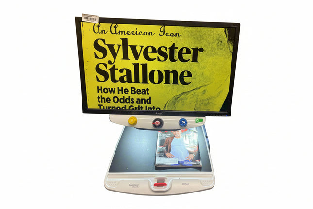 Used Topaz 24 Low Vision Reader-Good Shape displaying large text and magnified image for reading assistance.