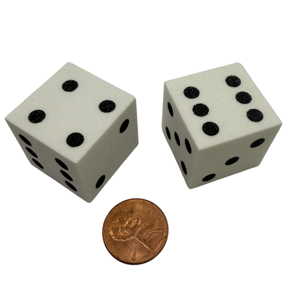 Soft Die White with Black numbers 25MM Foam  set of 2