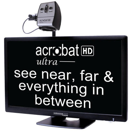 Acrobat Enhanced Vision HD ultra-LCD 27 inch with HD camera displaying text for enhanced viewing.