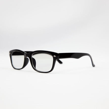 Blue light blocking glasses with a sleek black frame suitable for reading and protecting eyes from blue light.