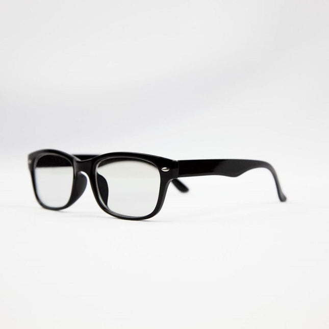 Blue light blocking glasses with a sleek black frame suitable for reading and protecting eyes from blue light.