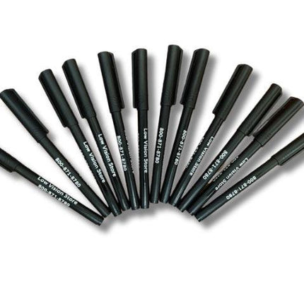 Bold writing pen for low vision collection, featuring multiple black ink pens with flexible fiber points.