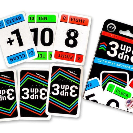 Braille card game for low vision featuring tactile cards from 3 up 3 Down for ages 7 and up.
