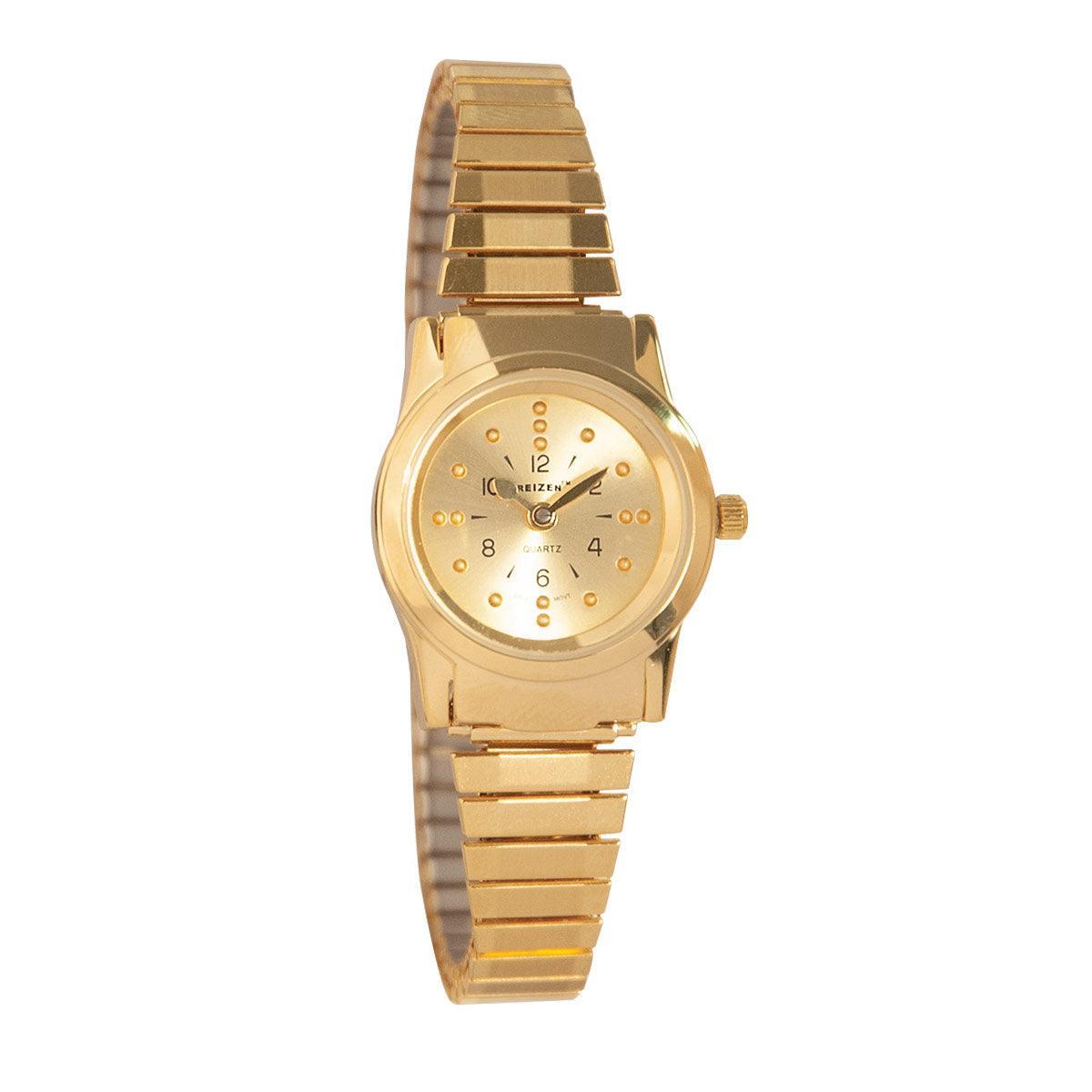 Braille Gold - Tone Womens Watch with Exp. Band - The Low Vision Store