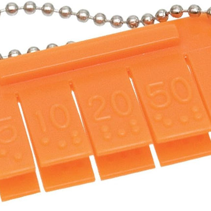 Click Pocket Money Brailler for embossing Braille dots on currency bills, compact and portable design.