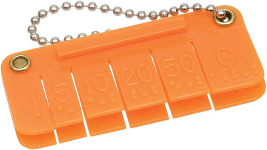 Click Pocket Money Brailler for embossing Braille dots on currency bills, compact and portable design.