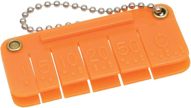 Click Pocket Money Brailler for embossing Braille dots on currency bills, compact and portable design.