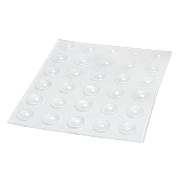 Clear mini bump dots on a sheet, ideal for keyboards, telephones, and various clean surfaces.