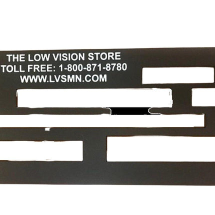 Check writing guide for the blind showing contact information and design for easy use.