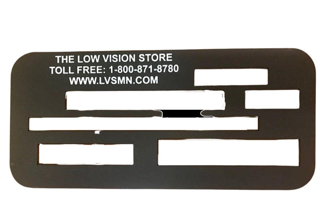 Check writing guide for the blind showing contact information and design for easy use.