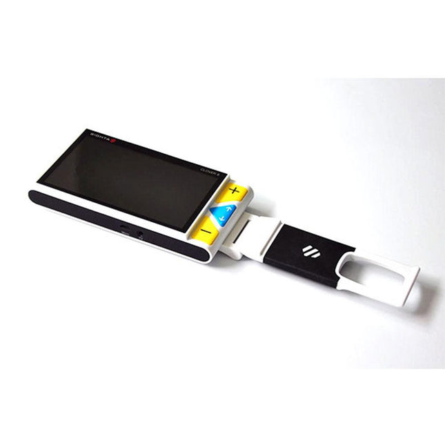 Clover 5 HD handheld video magnifier with 5-inch screen and easy navigation buttons.