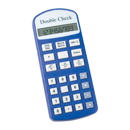 Image of the Double Check Talking Financial Calculator with numeric display and buttons for financial calculations.