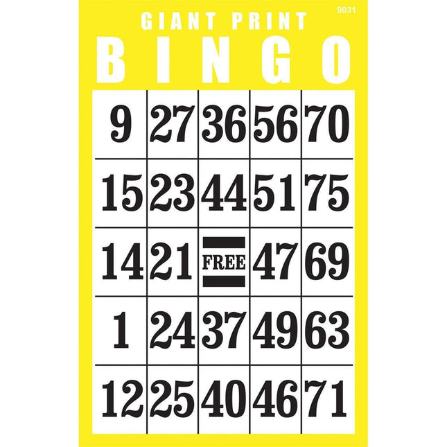 Giant Print Bingo Cards featuring oversized numbers for easy visibility during gameplay.