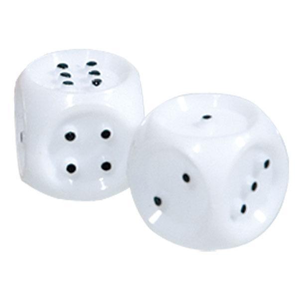 Giant tactile dice for accessible board games in white with raised black dots, set of 2, ideal for inclusive gaming.