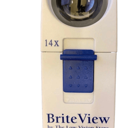 BriteView 14X hand-held magnifier designed for low vision, showcasing ergonomic design and user-friendly features.