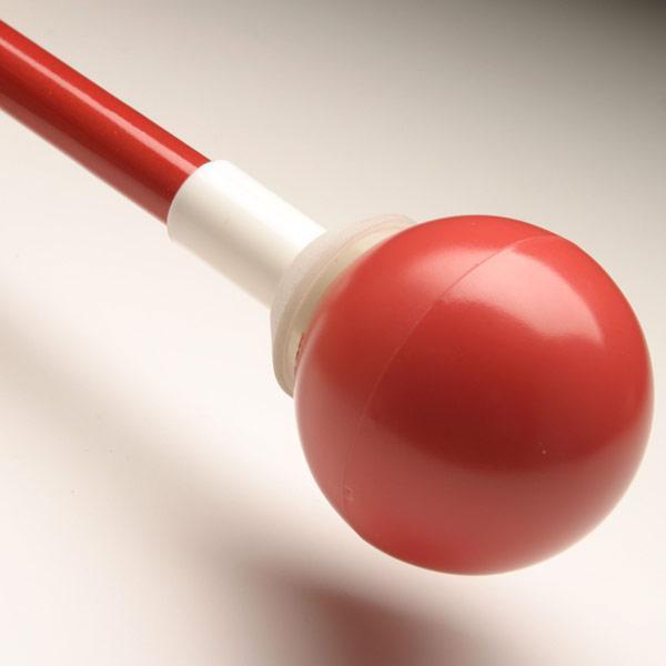 Close-up of the Hook On Rolling Ball Tip for low vision, featuring a red roller ball attached to a handle.