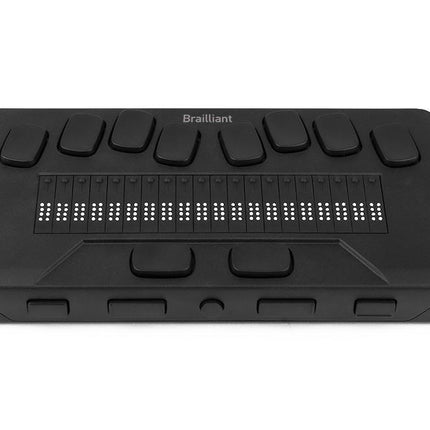 Humanware Brailliant BI 20X braille display on a white background showing refreshable braille cells and buttons.
