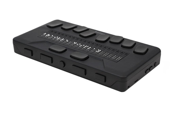 Humanware Brailliant BI 20X braille display showing 20 cells and control buttons for easy navigation.