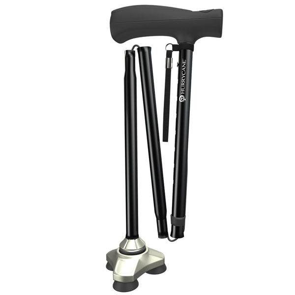 HurryCane Freedom Edition Folding Standing All Terrain Cane- Black - The Low Vision Store