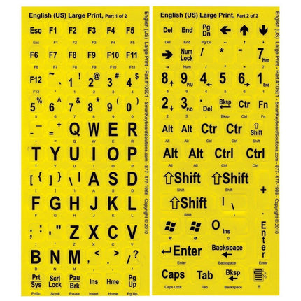 black on yellow keyboard labels for improved visibility and easy application.