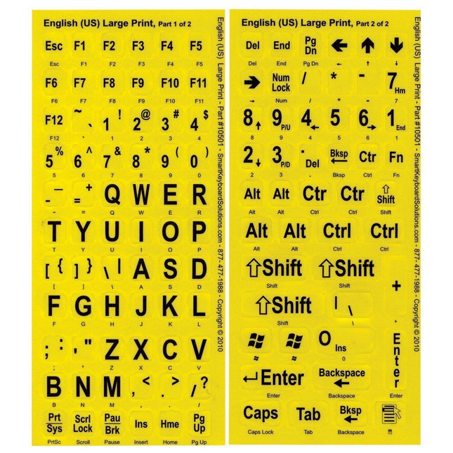 black on yellow keyboard labels for improved visibility and easy application.