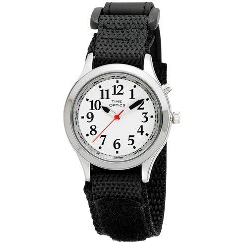 Ladies Silver Talking Watch Dual Voice W/ Black Velcro Strap - The Low Vision Store