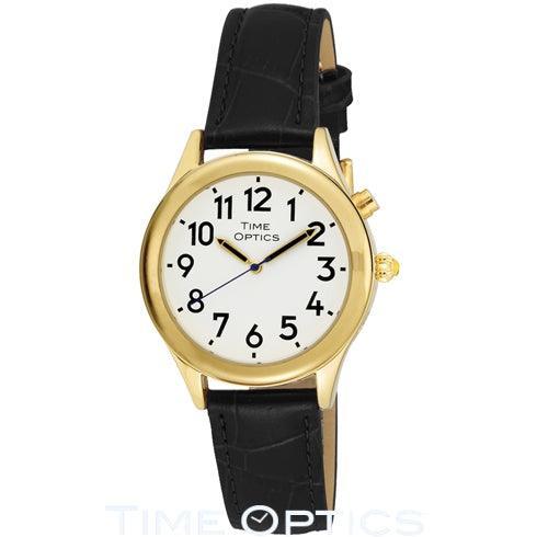 Ladies Talking Watch with Black Leather Strap - The Low Vision Store