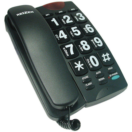 Large button phone for seniors featuring big black buttons with white numbers for easy dialing.