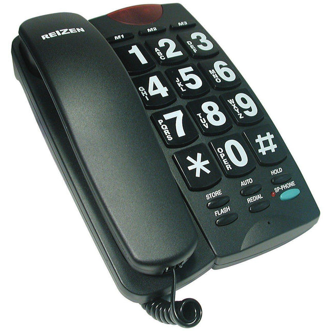 Large button phone for seniors featuring big black buttons with white numbers for easy dialing.