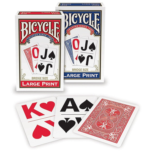 Large Print Bridge Size Playing Cards in a box with large suit symbols and numbers, perfect for easy gameplay.