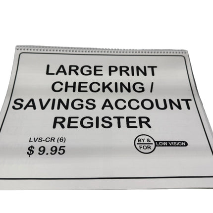 Large print check deposit register with bold boxes and large text for easy reading, designed for people with low vision.