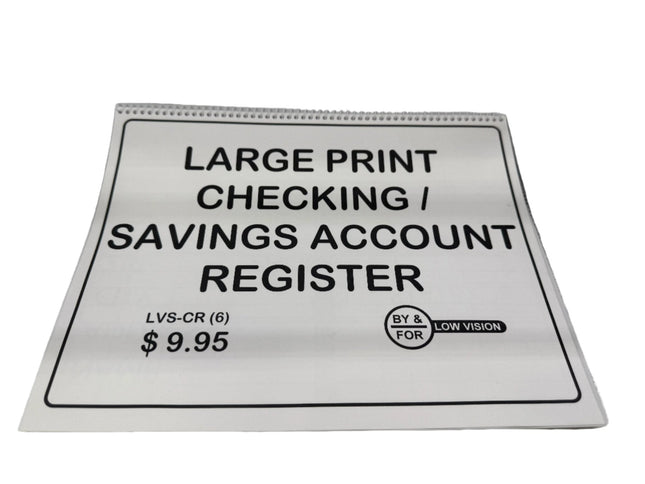 Large print check deposit register with bold boxes and large text for easy reading, designed for people with low vision.