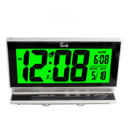 Large Print LCD Alarm Clock with 2-inch green display and night vision technology.