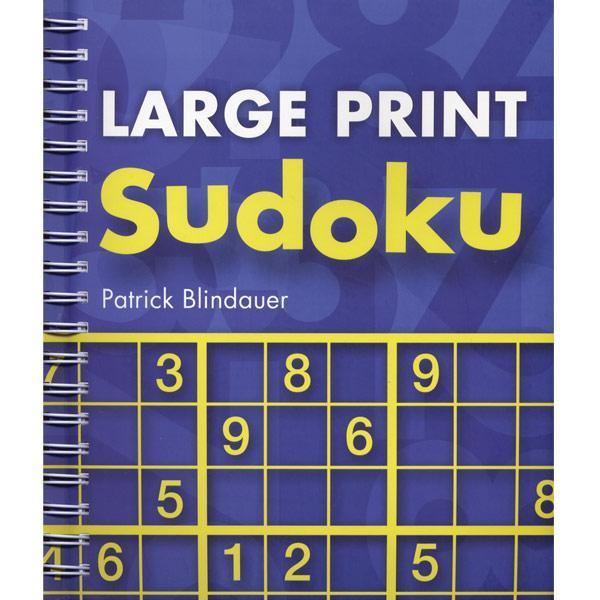Cover of Large Print Sudoku Puzzle Book featuring large print sudoku puzzles with spiral binding.
